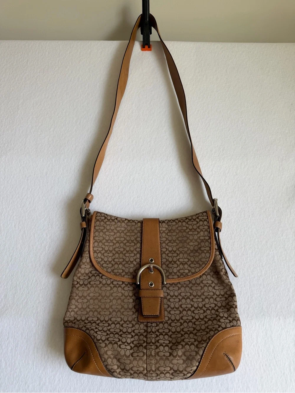 Vintage Coach Soho Signature Flap Shoulder Bag 6376 Khaki Jacquard Y2K leather